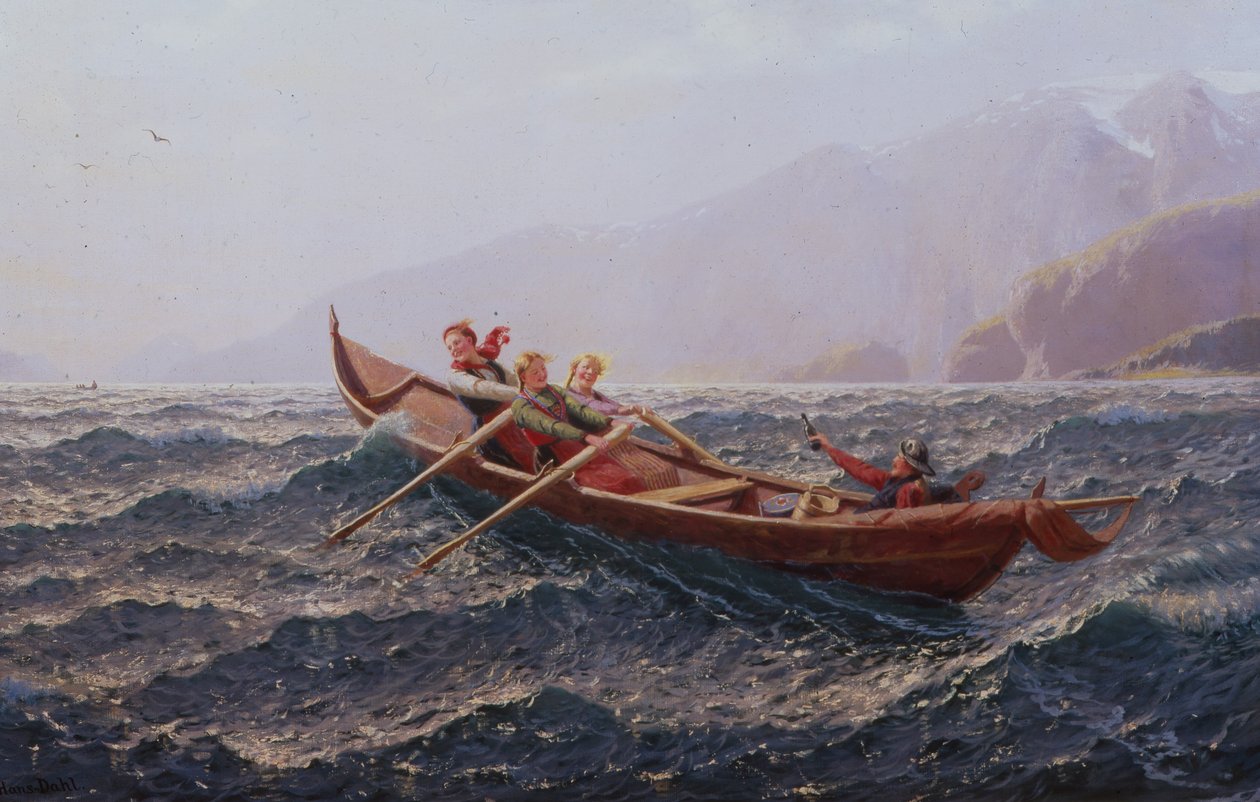 Menschen in einem Ruderboot von Hans Andreas Dahl
