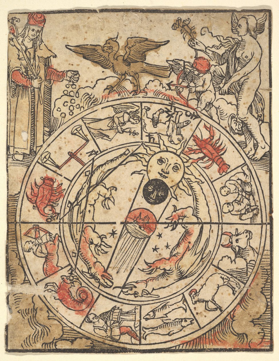Karte der Tierkreiszeichen mit Venus, Amor und einem Bischofsheiligen von Hans Baldung