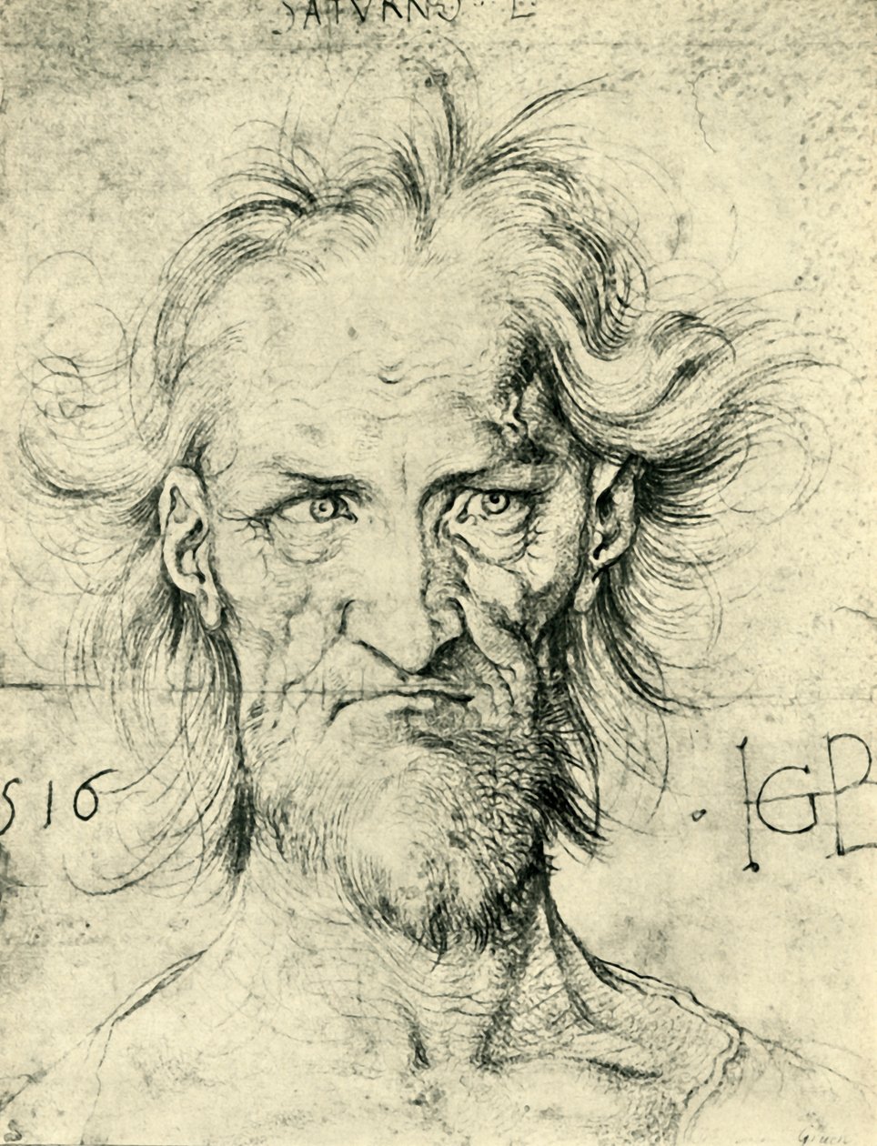 Kopf eines bärtigen alten Mannes Saturn, 1516, 1943 von Hans Baldung