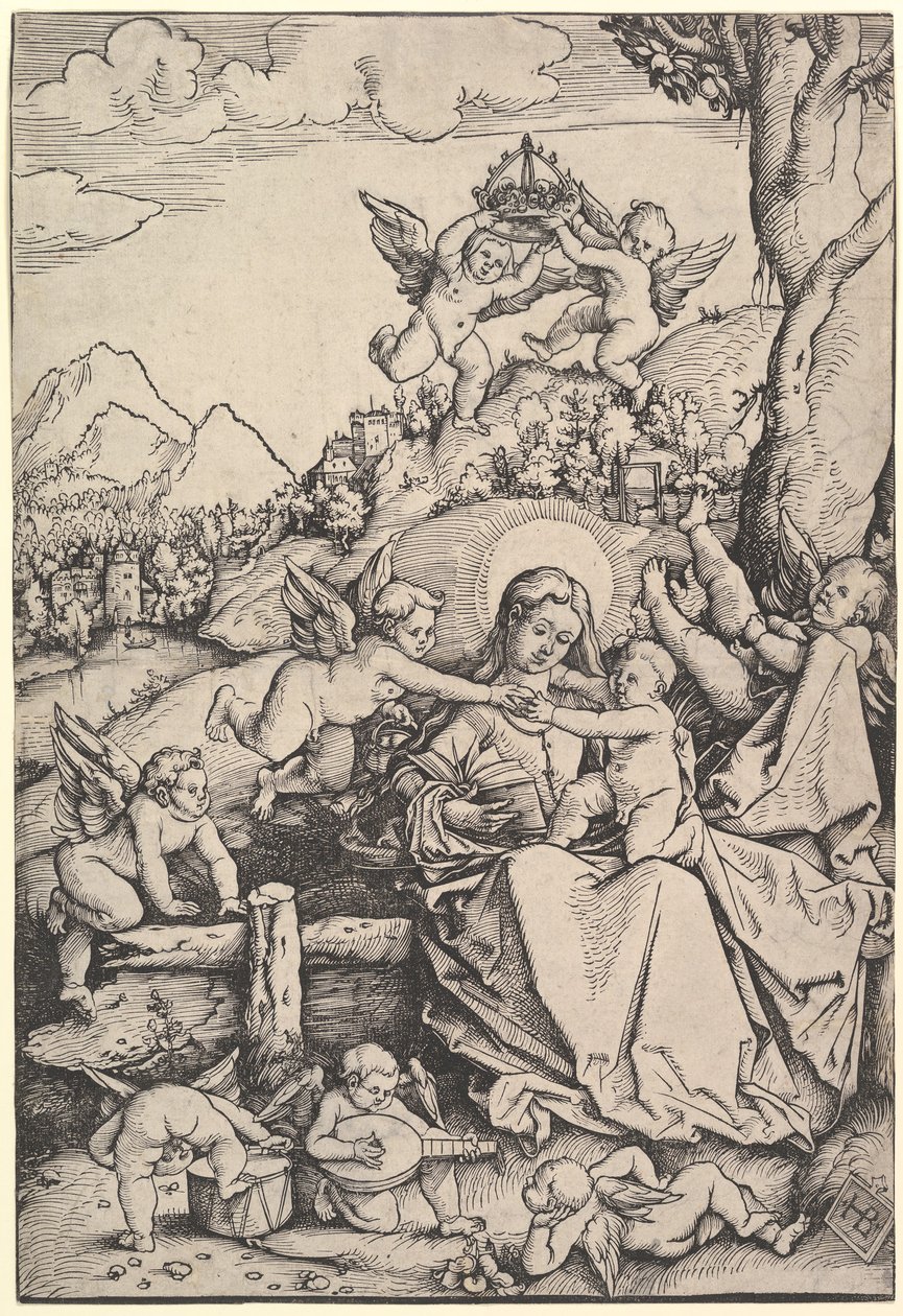 Die Jungfrau und das Kind mit acht Engeln in einer Landschaft, 1511 von Hans Baldung