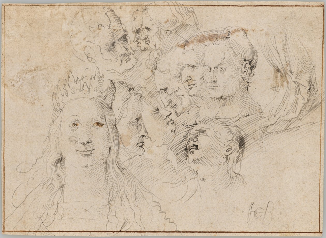 Kopfstudien (Vorderseite); Studien einer männlichen Figur (Rückseite) von Hans Baldung Grien