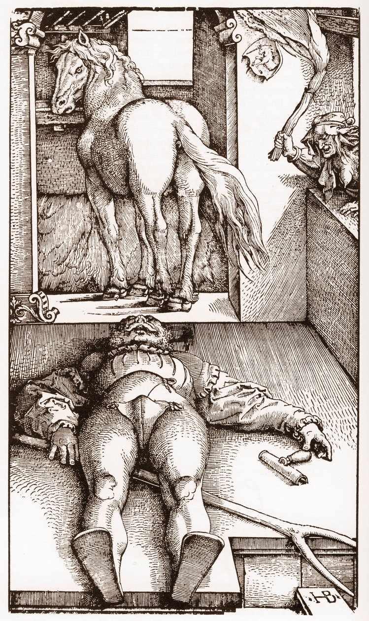 Der verhexte Stallknecht - (Schlafender Stallknecht und Zauberin) Holzschnitt von Hans Baldung Grien (1485-1544) um 1544 von Hans Baldung Grien