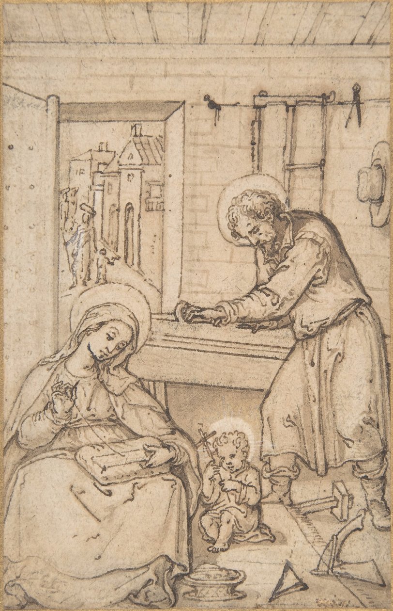 Die Kindheit Christi, in der Werkstatt des Zimmermanns, 1534-93 von Hans Bol.