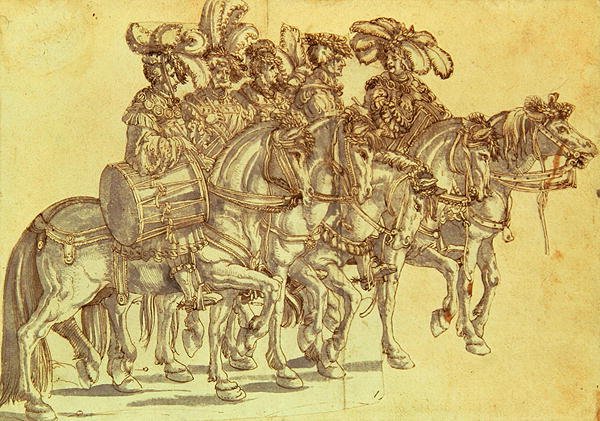 Fünf Trommler zu Pferd, um 1500 von Hans Burgkmair