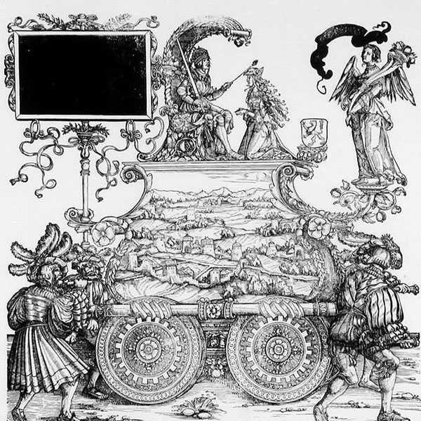 Szene aus Maximilians Triumphzug, ca. 1516-18 (Holzschnitt) (s/w Foto) von Hans Burgkmair