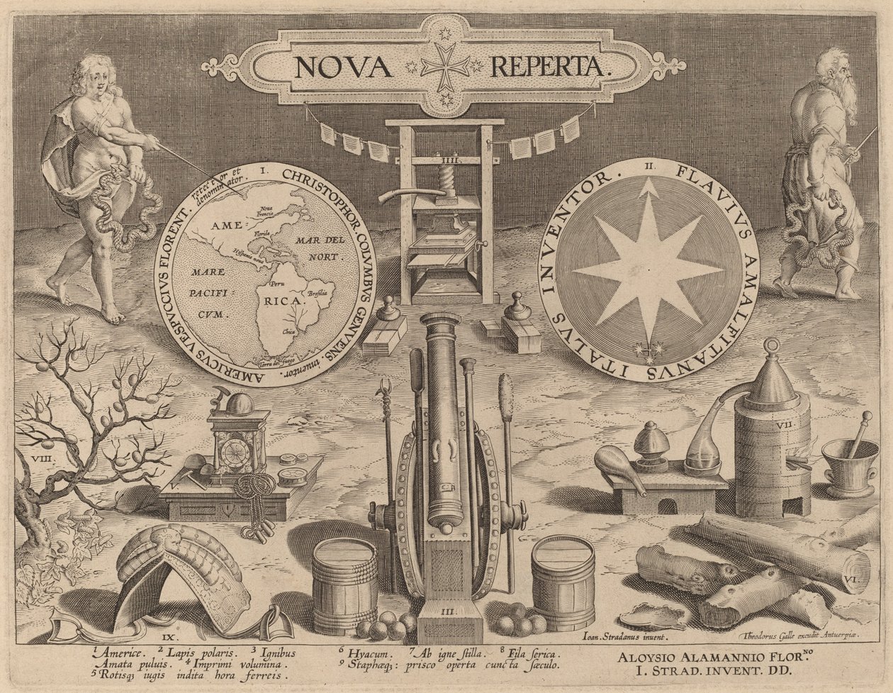 Titelseite für Nova Reperta (Neue Entdeckungen) von Hans Collaert the Younger after Jan van der Straet