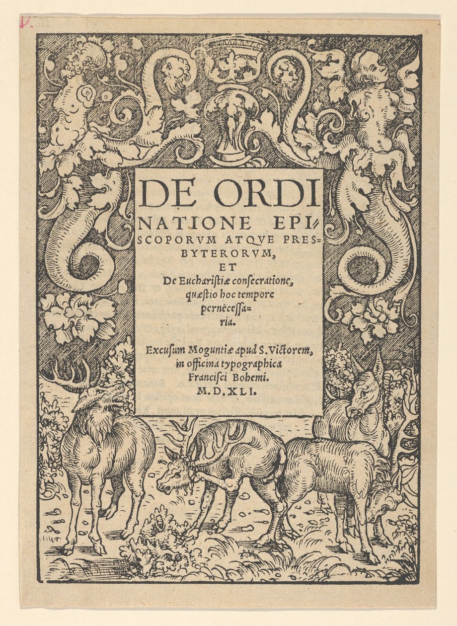 Titelrahmen mit drei Hirschen und einer Hirschkuh, frühes 16. Jahrhundert von Hans Cranach