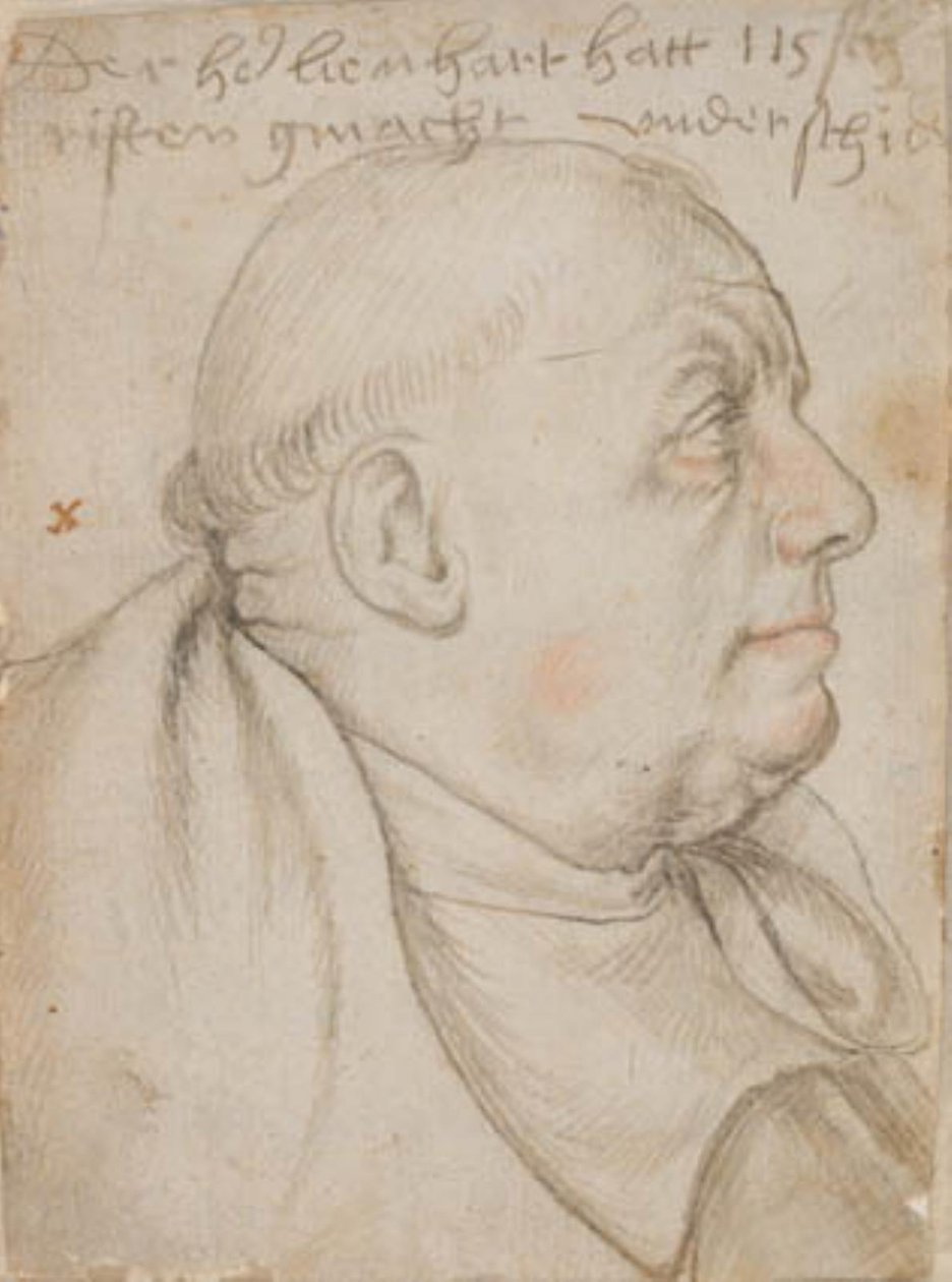 Porträt des Kalligraphen Leonhard Wagner, genannt Würtslin, Mönch von St. Ulrich und Afra in Augsburg, im Profil nach rechts von Hans Holbein d.Æ.