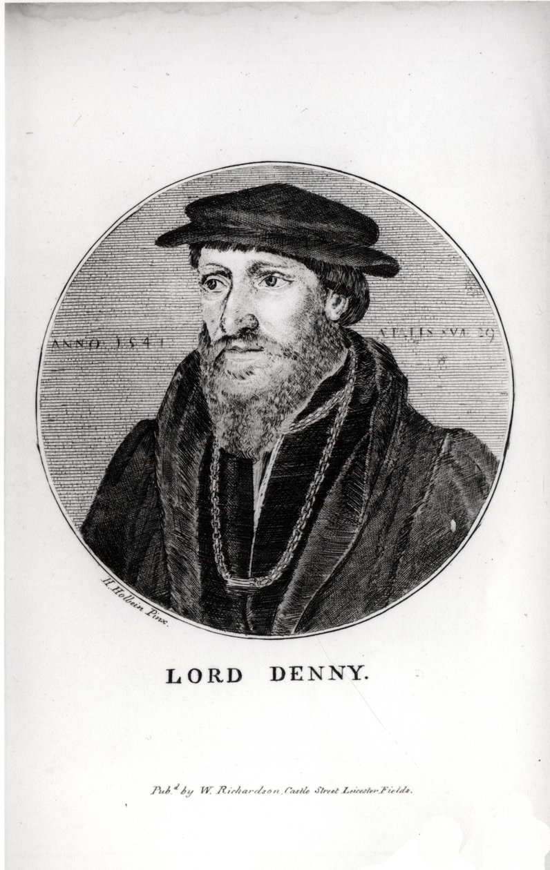 Porträt von Sir Anthony Denny (1501-49) im Jahr 1541, graviert von W. Richardson von Hans Holbein der Jüngere
