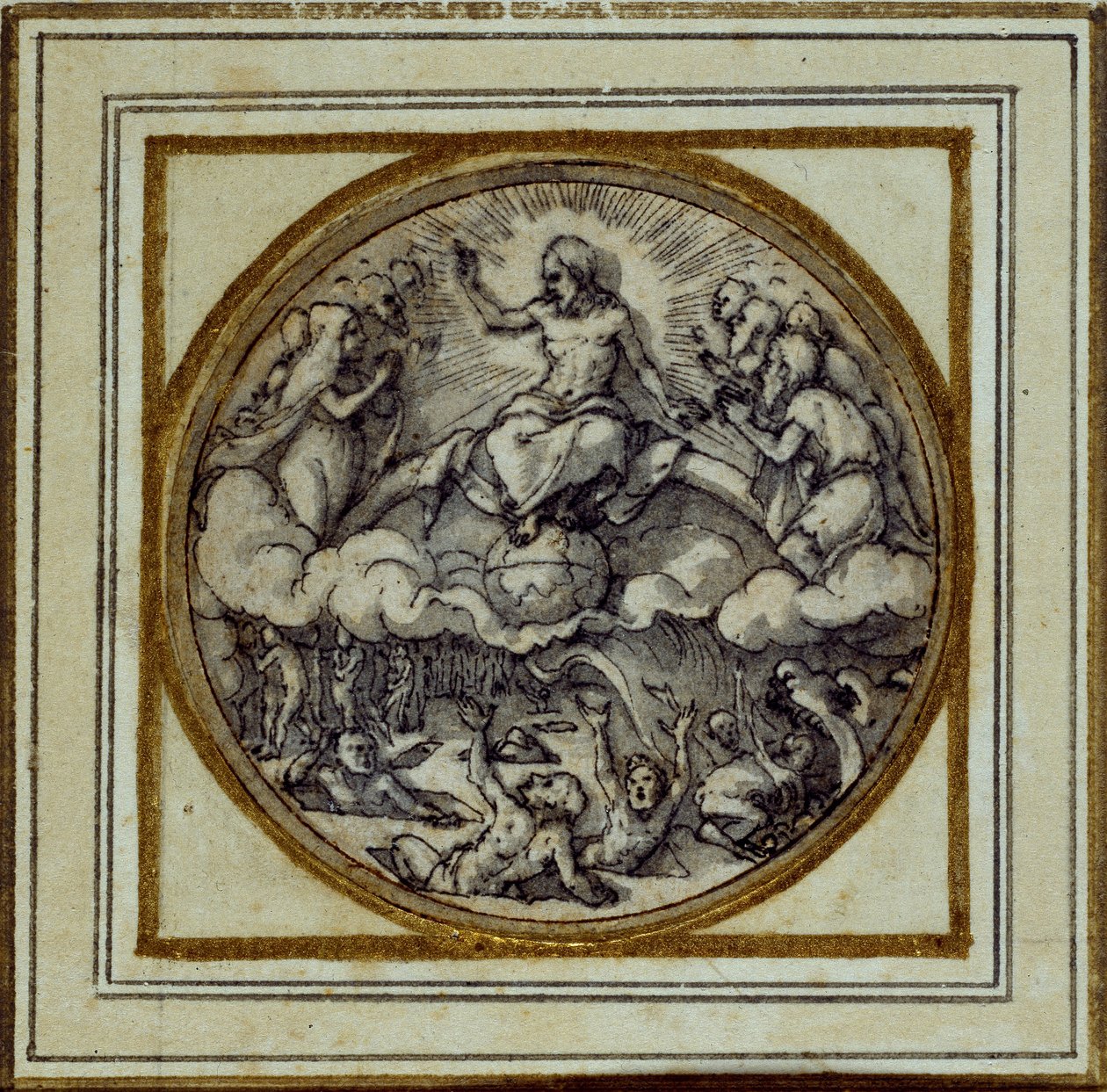 Das Jüngste Gericht - Entwurf für ein Anhänger oder Hutabzeichen, ca. 1532-43 von Hans Holbein der Jüngere