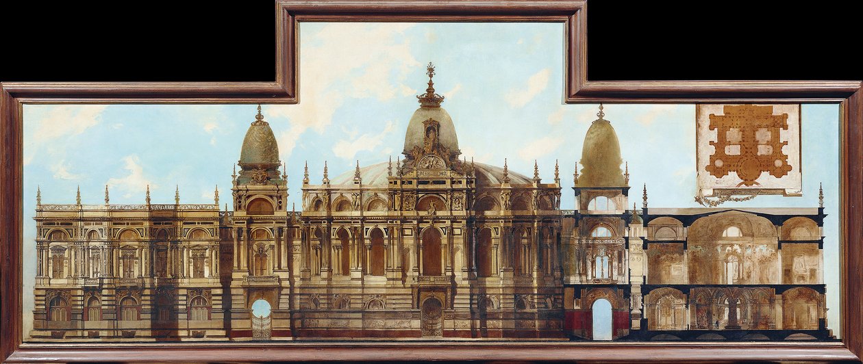Entwurf für einen Palast: Rückseite und Grundriss von Hans Makart