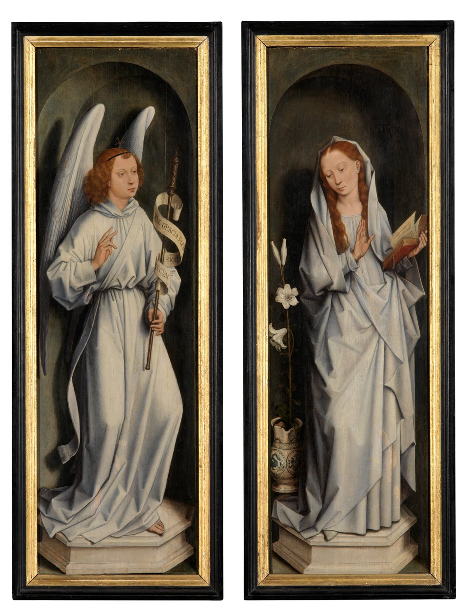 Rückseite eines Flügelpaares mit der Verkündigung von Hans Memling