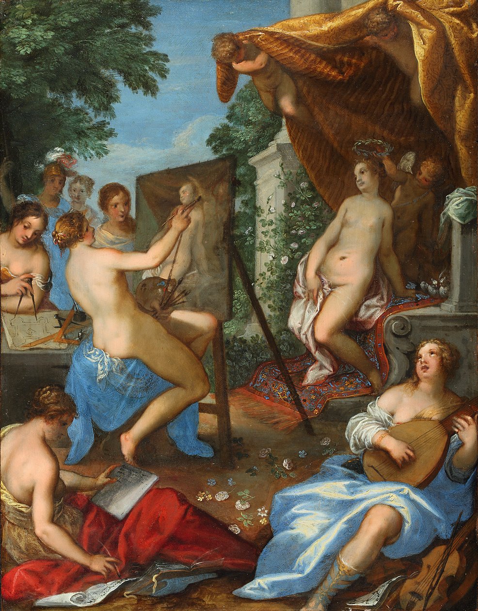 Allegorie der Künste mit Venus malender Pictura von Hans Rottenhammer