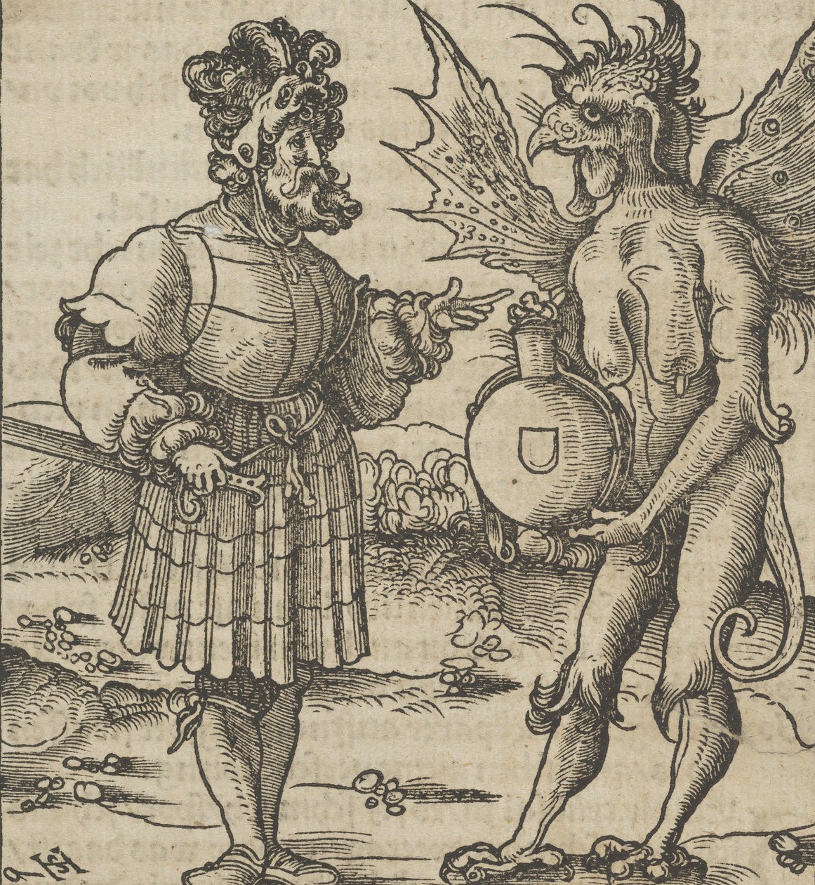 Der Teufel bietet einem Ritter Gift an, aus Hymmelwagen auff dem, wer wol lebt..., 1517 von Hans Schäufelein the Elder