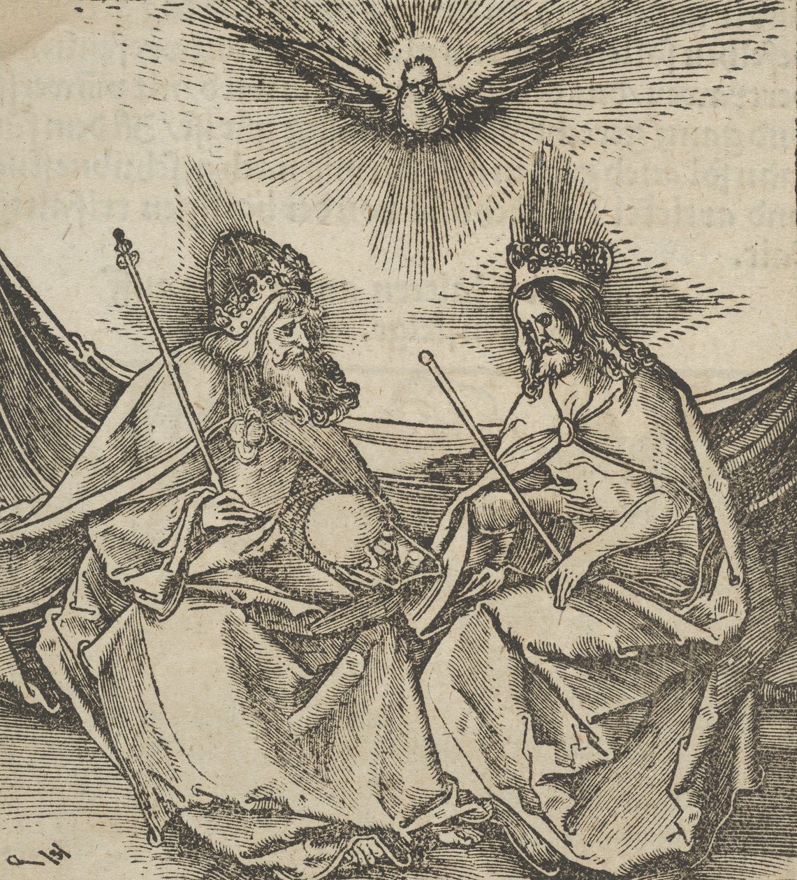 Die Heilige Dreifaltigkeit, aus Hymmelwagen auff dem, wer wol lebt..., 1517 von Hans Schäufelein the Elder