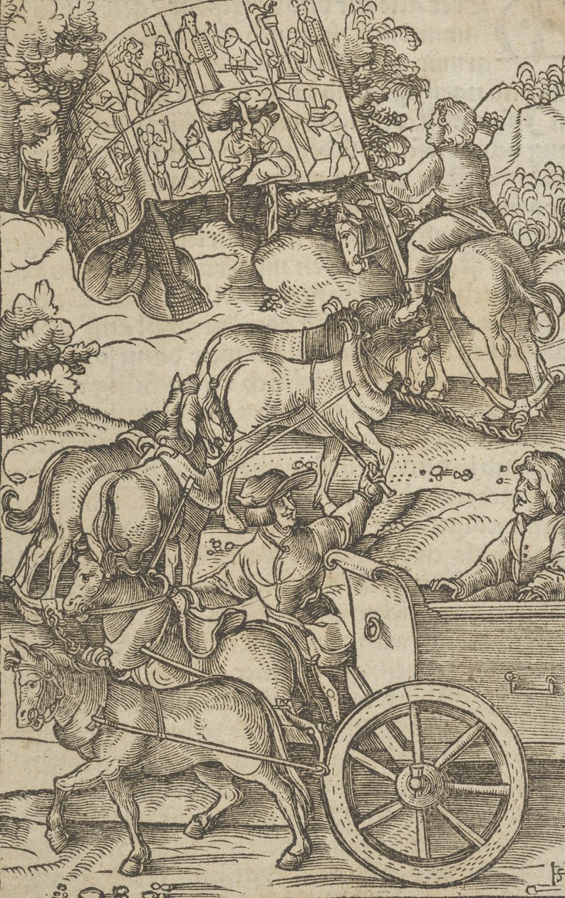 Der tugendhafte Mann auf einem Wagen auf dem Weg zum Himmel, aus Hymmelwagen auff dem, wer wol leb... von Hans Schäufelein the Elder