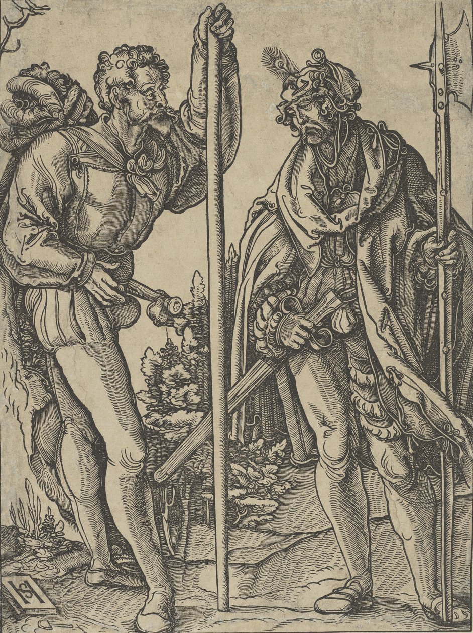 Zwei Soldaten mit Lanze und Hellebarde im Gespräch, ca. 1515 von Hans Schäufelein the Elder