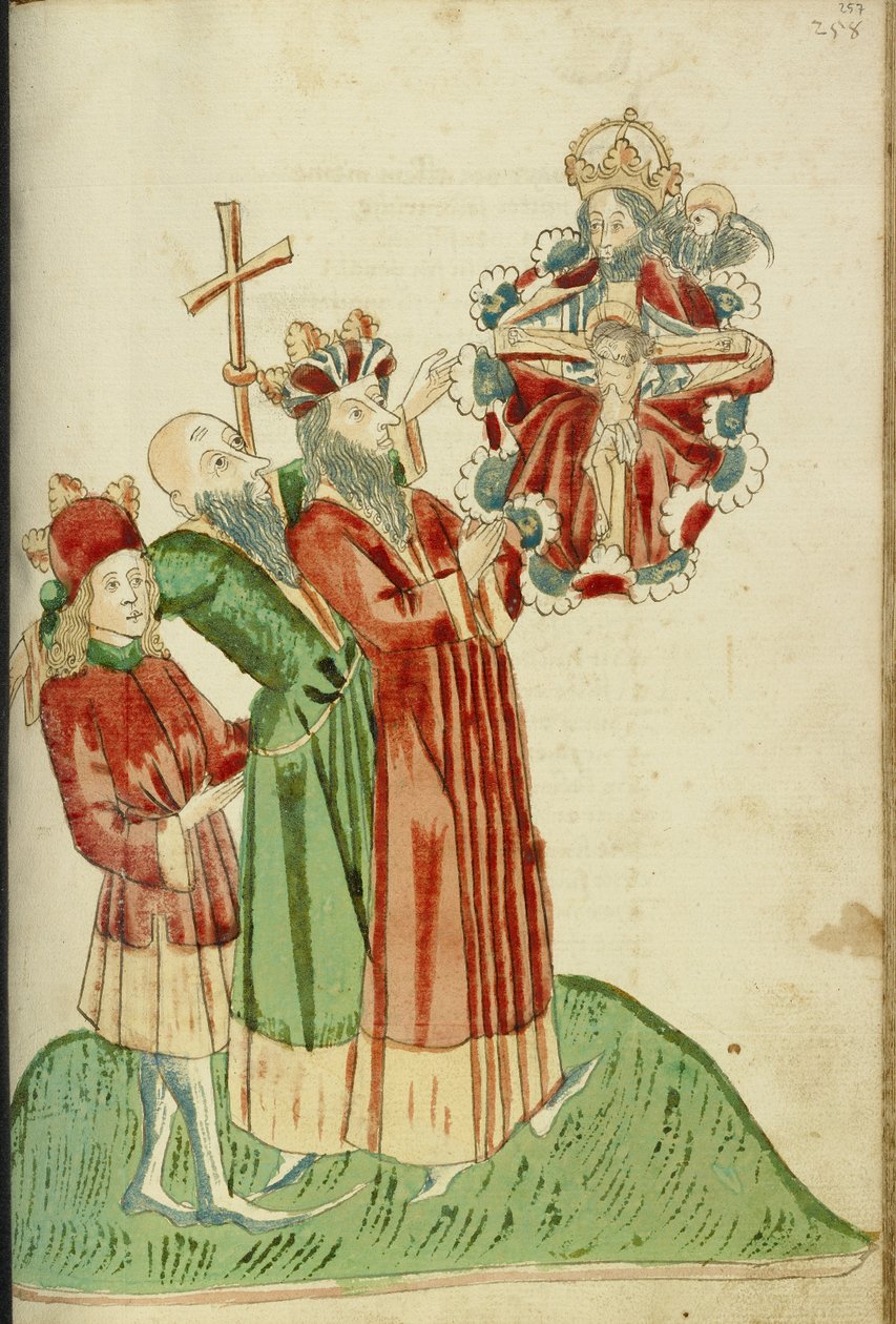 König Avenir, Josaphat und Nachor erblicken den Gnadenthron im Himmel von Hans Schilling