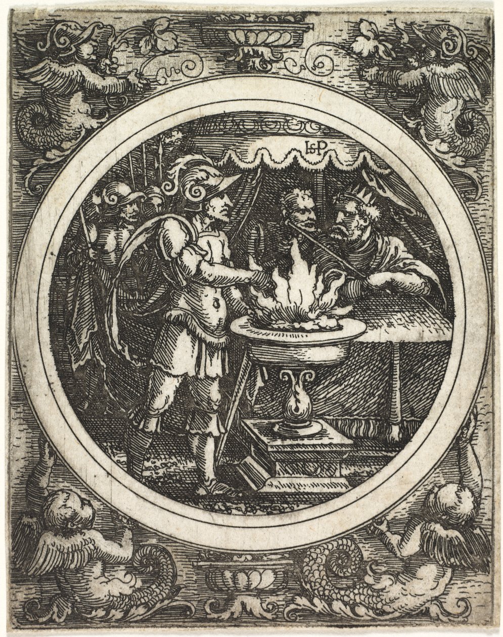 Mucius Scaevola hält seine Hand ins Feuer von Hans Sebald Beham