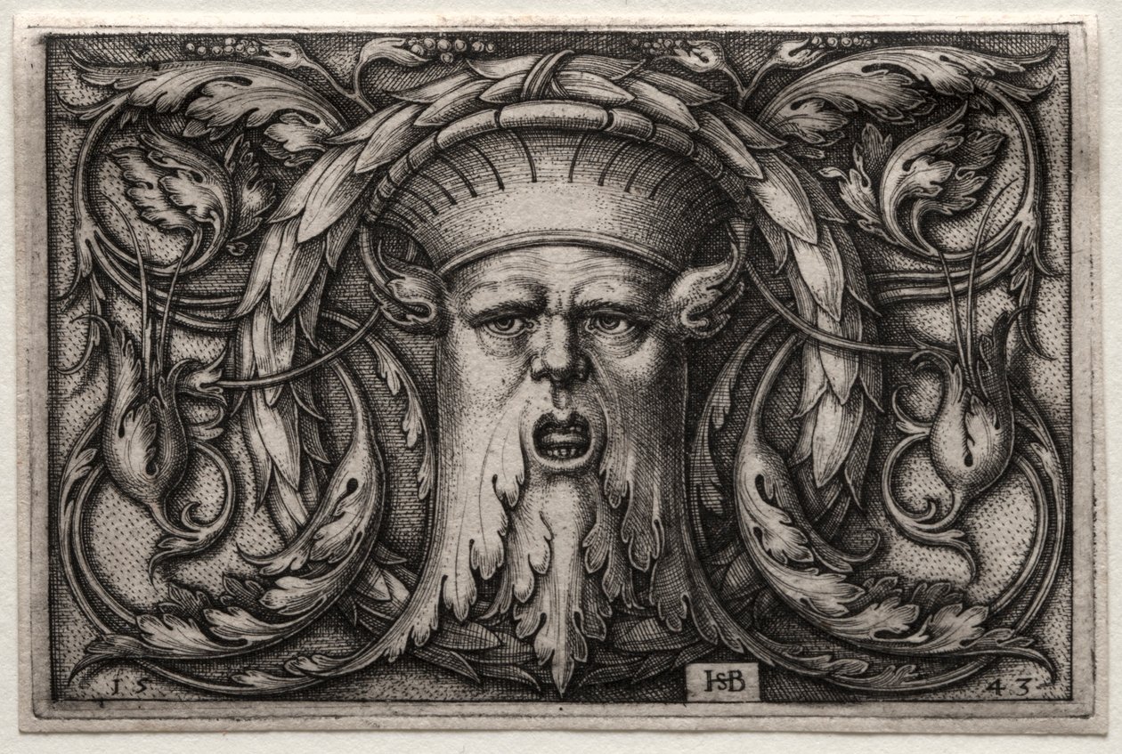 Ornament eines Satyrkopfes und Kranzes, 1543 von Hans Sebald Beham