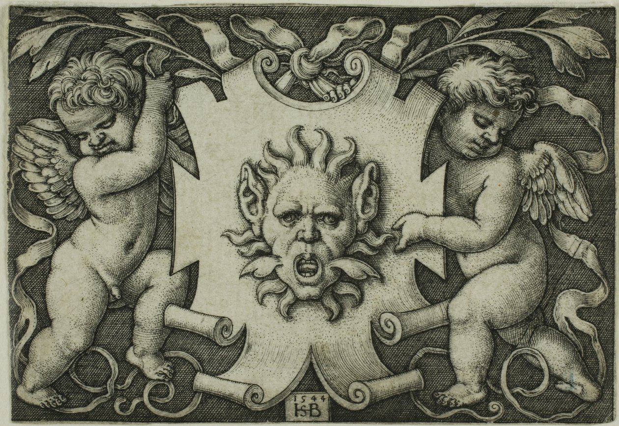 Ornament mit einer Maske, gehalten von zwei Genien von Hans Sebald Beham