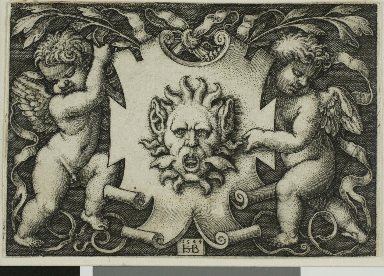 Ornament mit einer Maske, gehalten von zwei Genien von Hans Sebald Beham