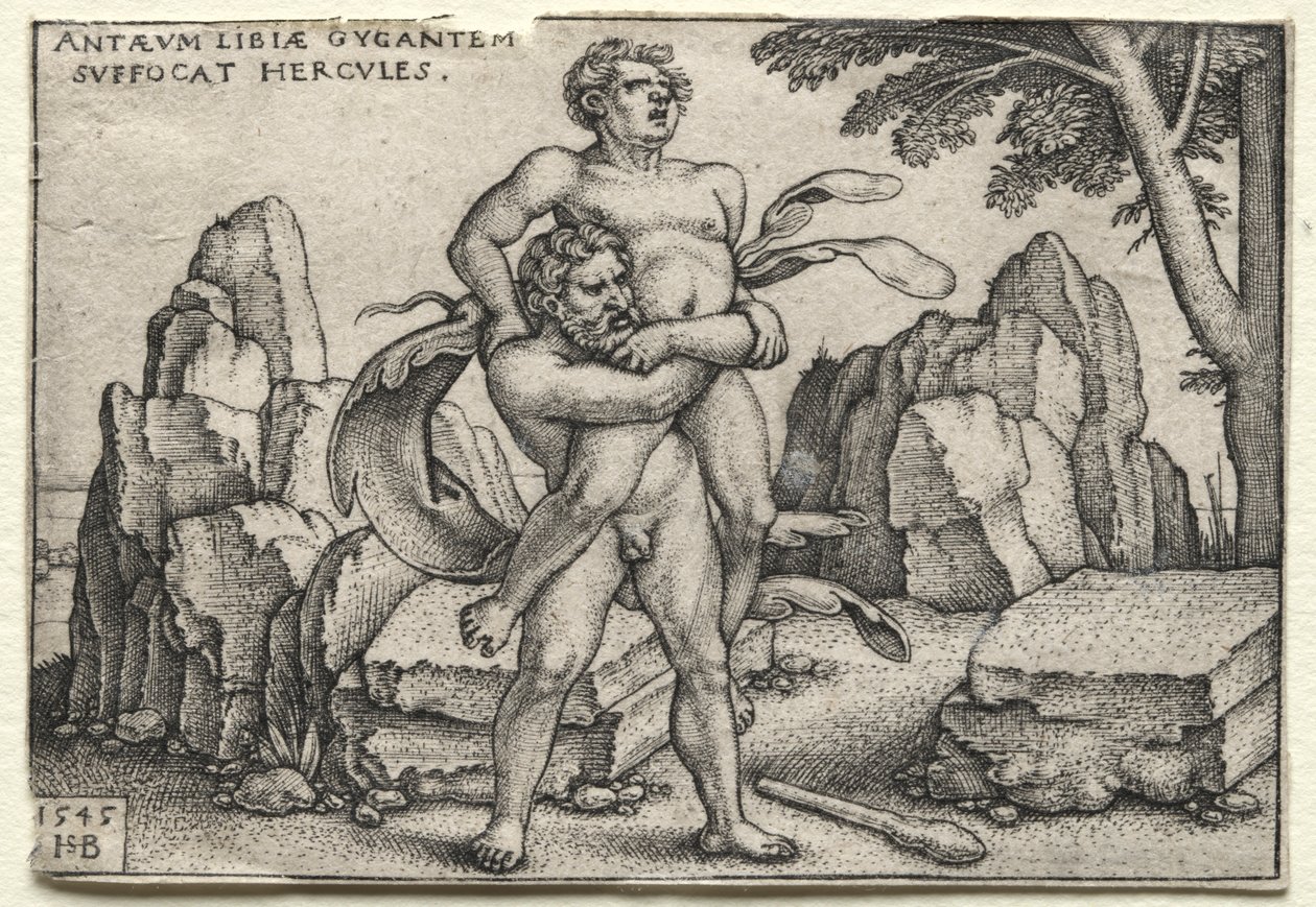 Die Arbeiten des Herkules: Herkules zerquetscht Antäus, 1545 von Hans Sebald Beham