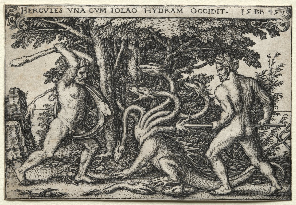 Die Arbeiten des Herkules: Herkules tötet die lernäische Hydra, 1545 von Hans Sebald Beham