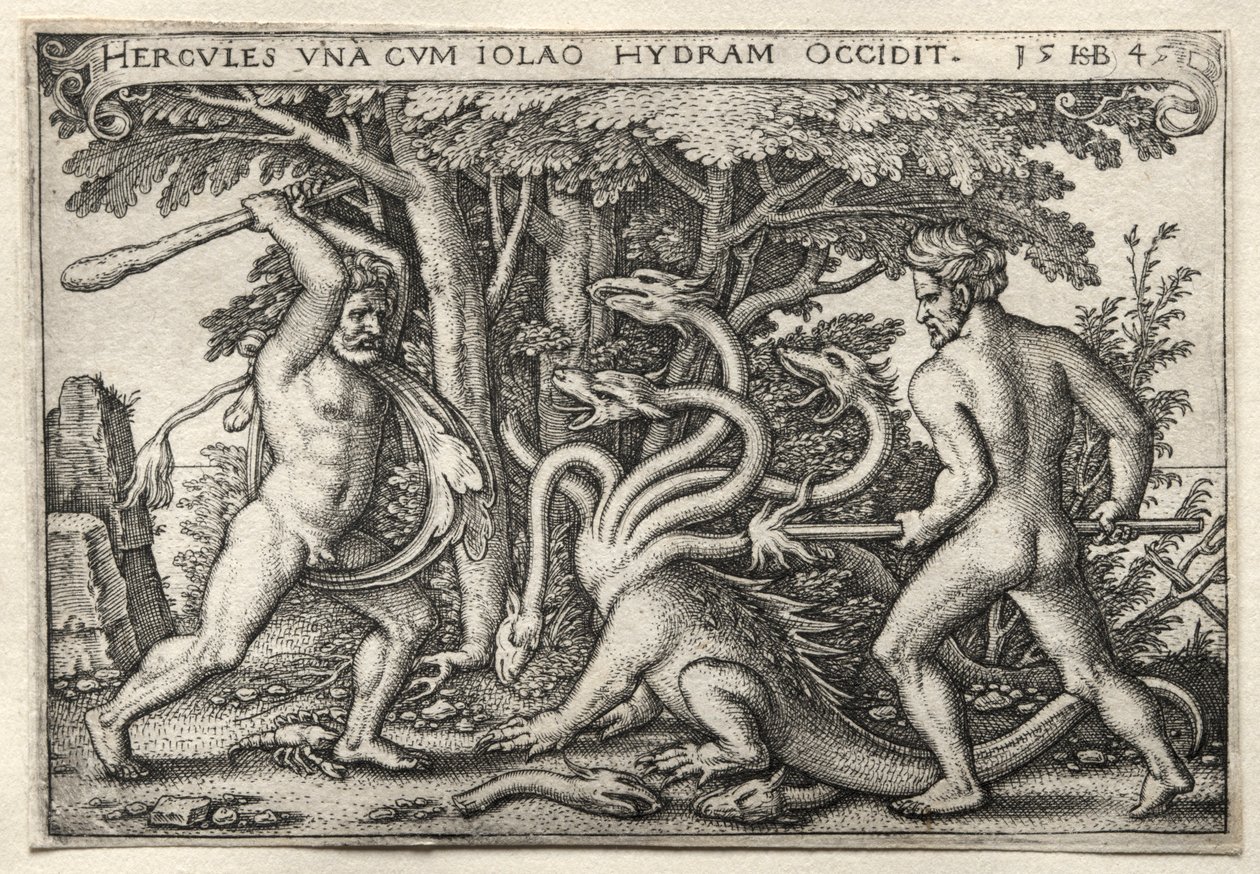 Die Arbeiten des Herkules: Herkules tötet die lernäische Hydra, 1545 von Hans Sebald Beham