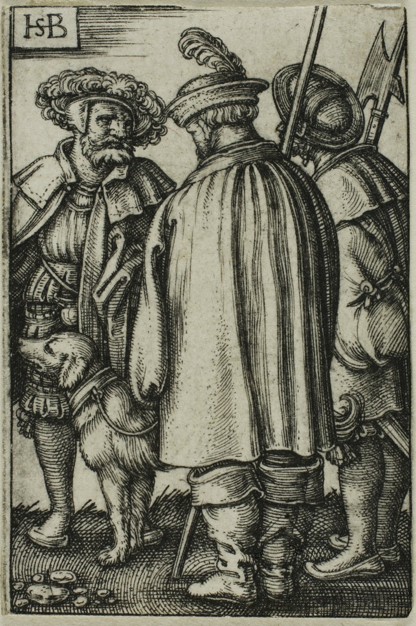 Drei Soldaten und ein Hund von Hans Sebald Beham