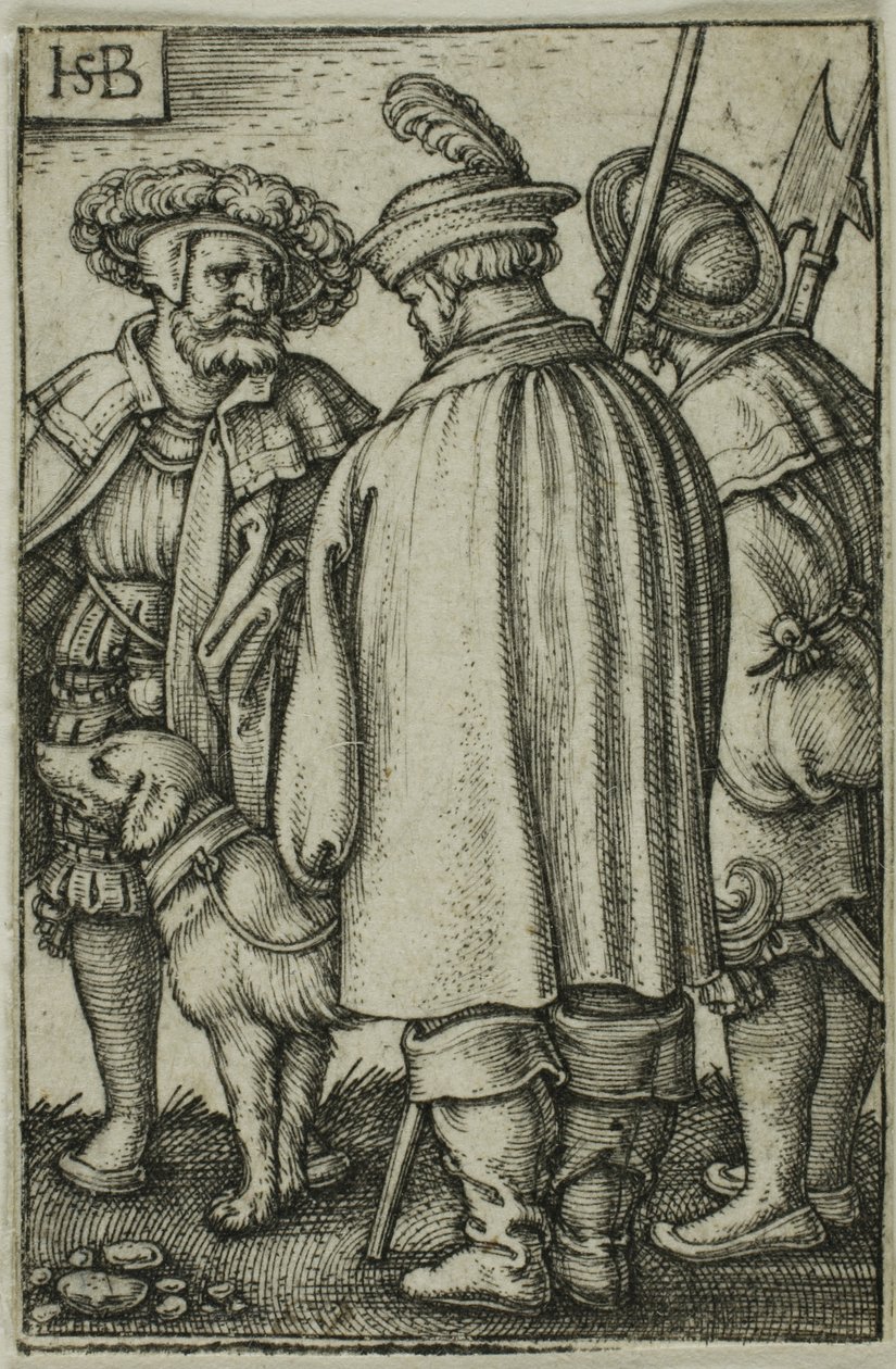 Drei Soldaten und ein Hund von Hans Sebald Beham