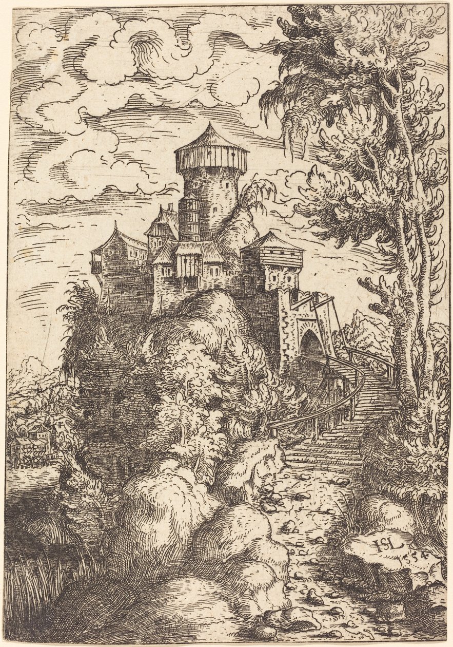 Landschaft mit einer Festung und großer Treppe, 1554 von Hans Sebald Lautensack
