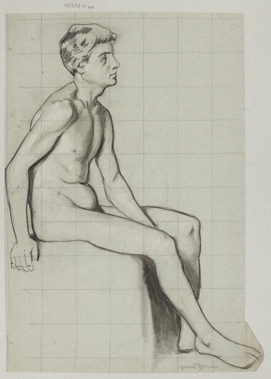 Akt eines sitzenden Mannes im Profil von Hans Thoma