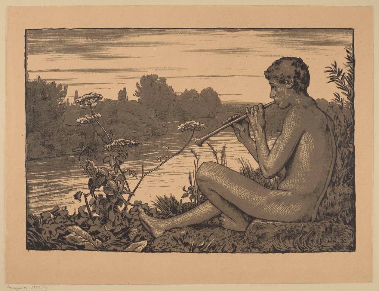 Faun, der Flöte spielt von Hans Thoma