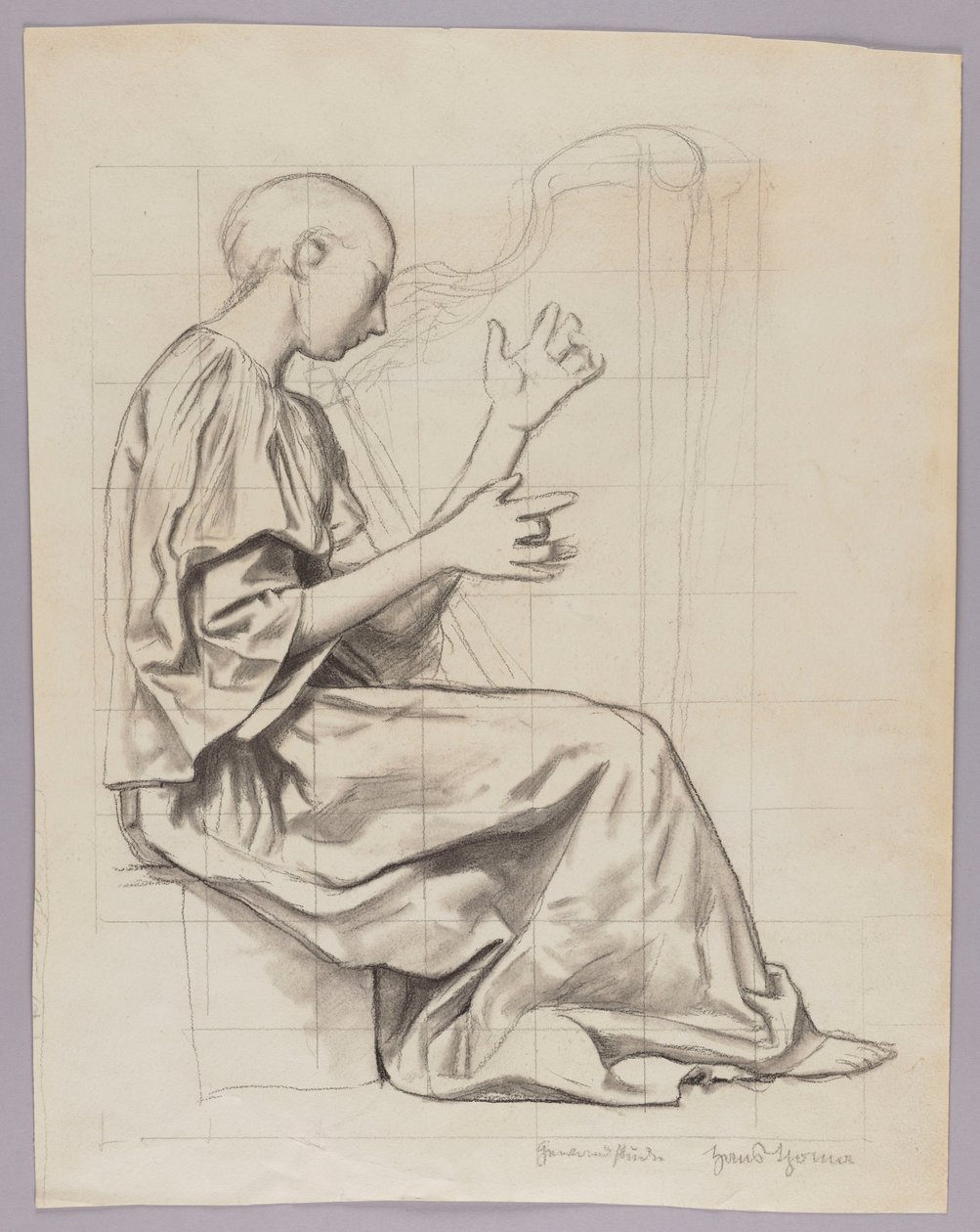 Frau spielt Harfe von Hans Thoma
