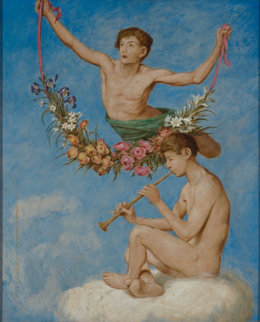 Mai (zwei jugendliche Genien mit Blumen) von Hans Thoma
