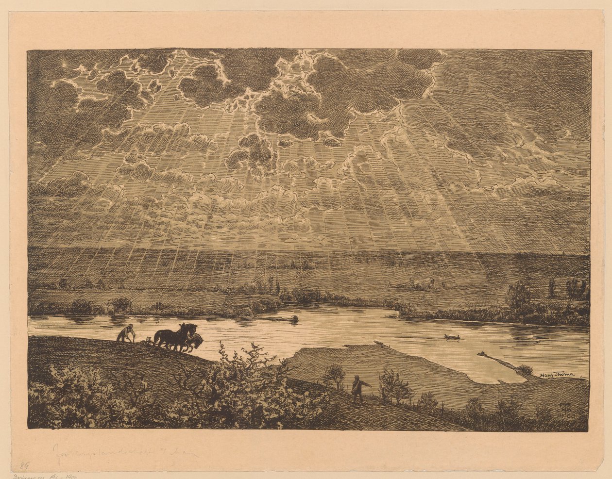 Landschaft mit Sämann und Pflüger am Main von Hans Thoma