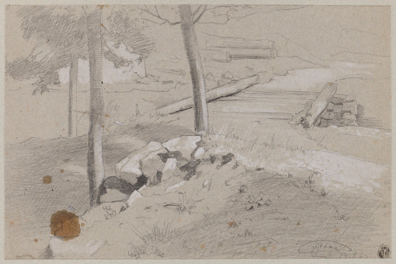Gefällter Baum am Waldrand von Hans Thoma