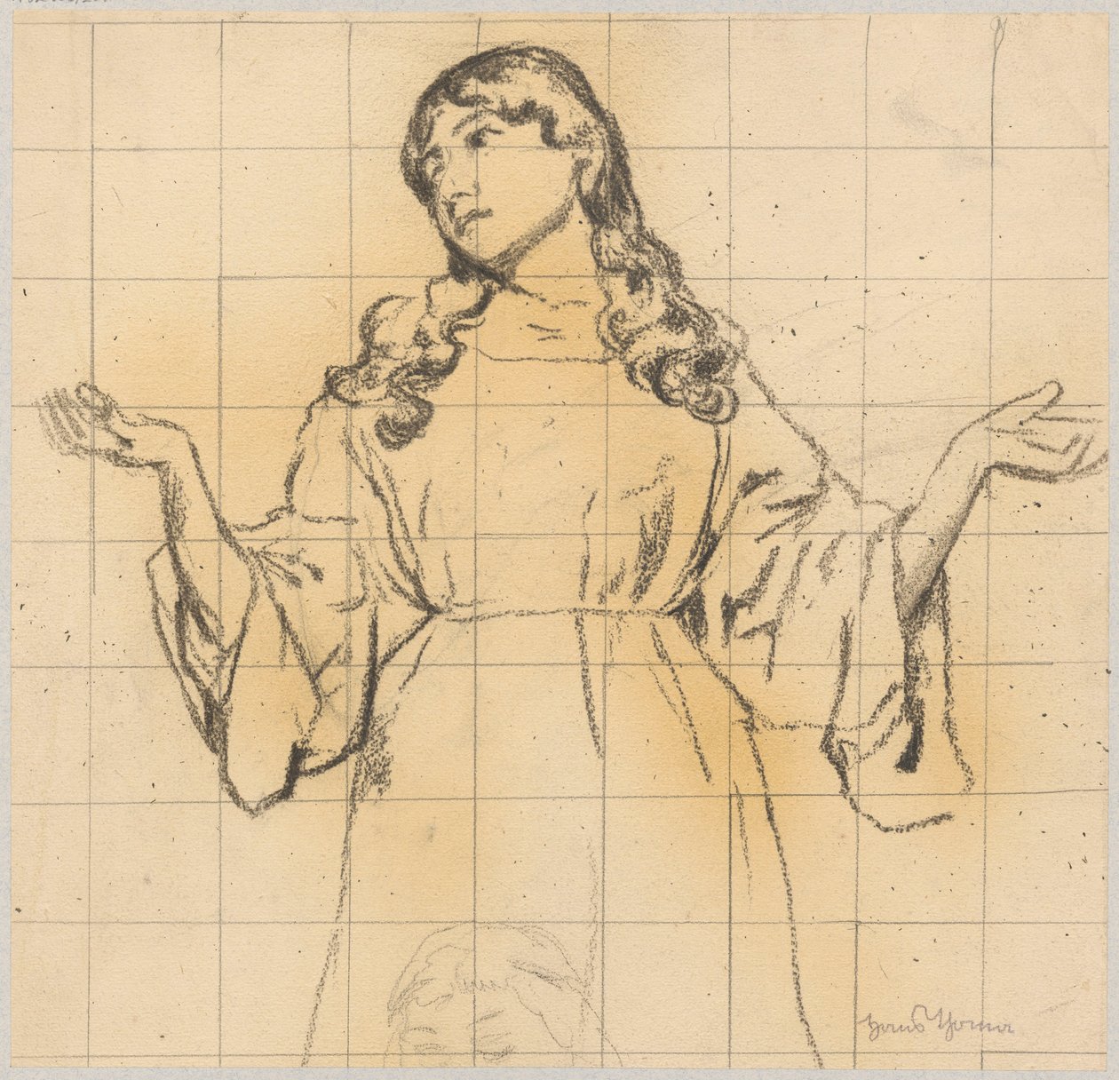 Studie einer jungen Frau in einem lockeren Kleid mit erhobenen Armen von Hans Thoma