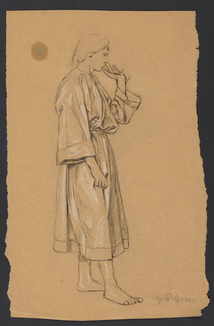 Studie eines jungen Mannes in antikisierender Kleidung, mit der linken Hand zum Kinn erhoben von Hans Thoma
