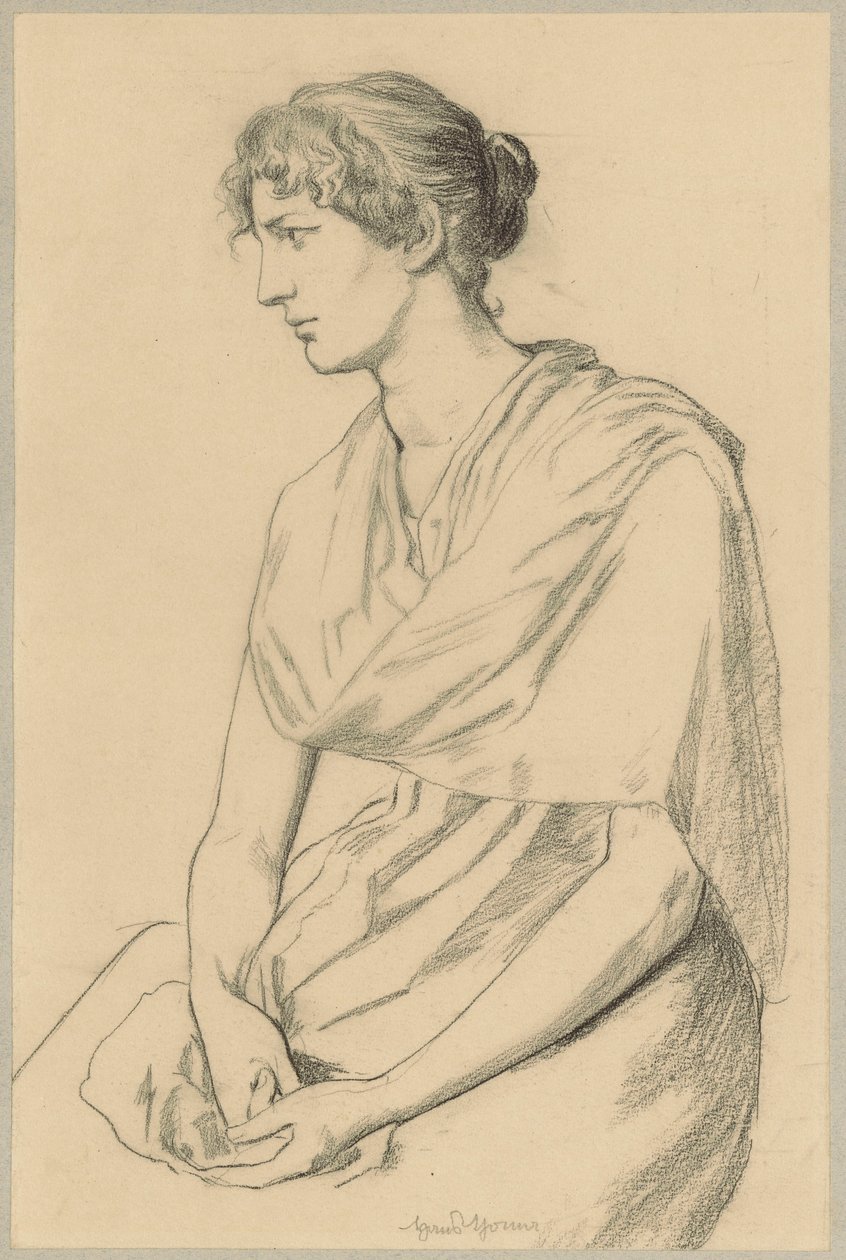 Studie einer sitzenden Frau in antikisierendem Gewand von Hans Thoma