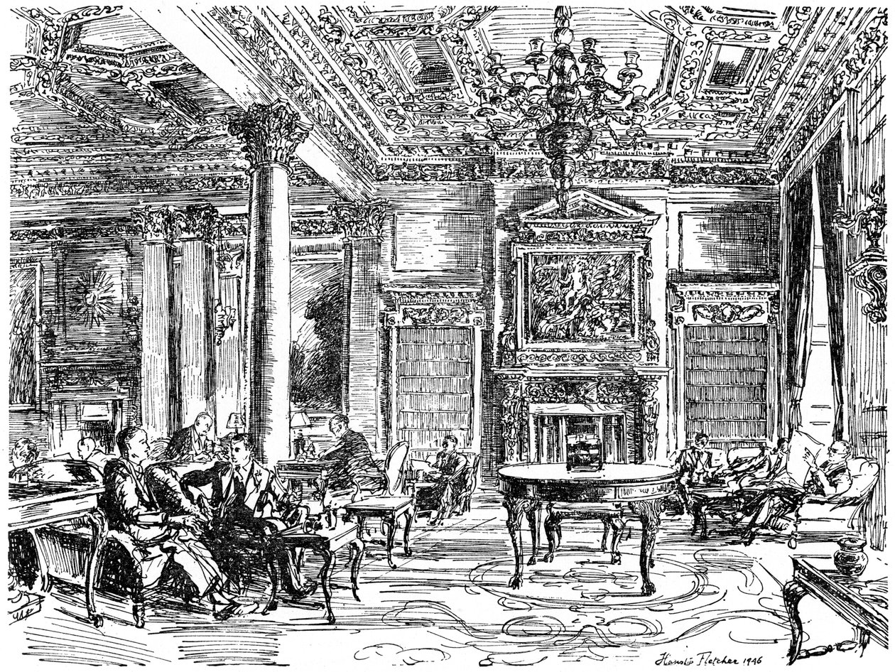 Die Mitgliederlounge, RAC Clubhaus, Pall Mall, London, 1946 von Hanslip Fletcher