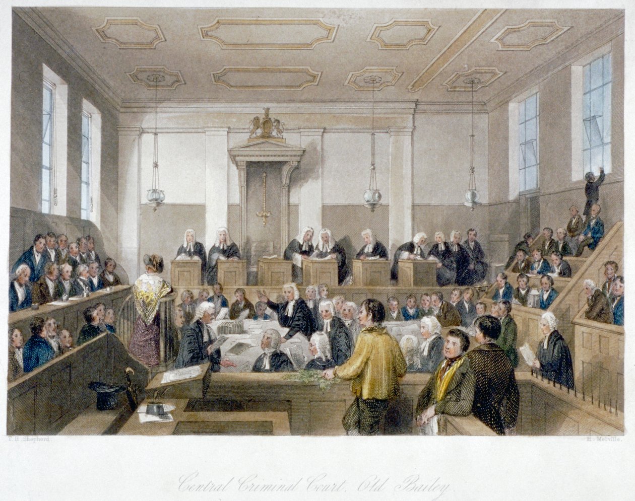 Im Central Criminal Court, Old Bailey, mit einer laufenden Verhandlung, City of London, 1840 von Harden Sidney Melville
