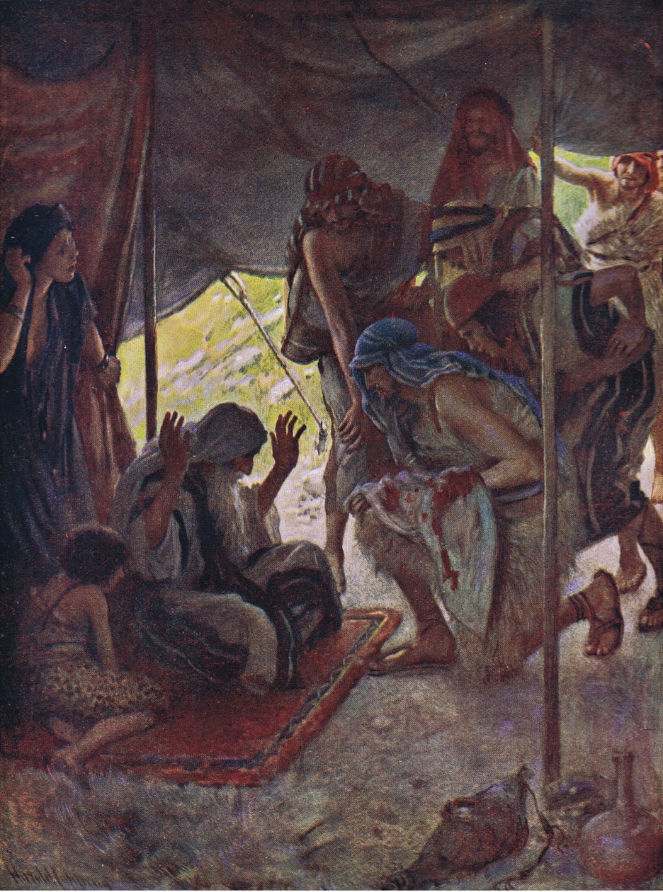 Josephs Mantel wird Jakob gebracht, Illustration aus Bilder, die lehren Die Kronenserie, 1920 von Harold Copping