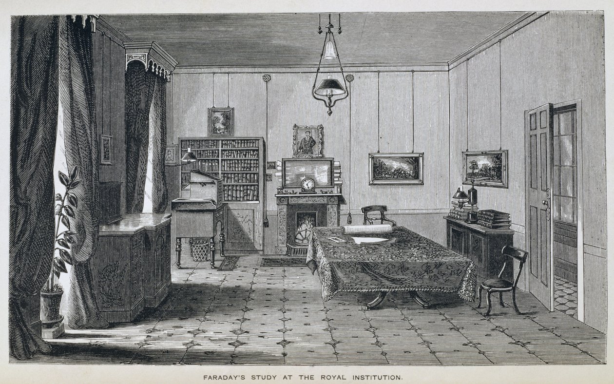 Michael Faradays Arbeitszimmer im zweiten Stock des Royal Institution, aus Henry Bence Jones
