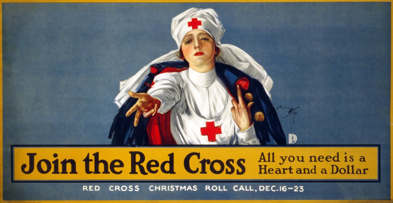 WWI Weihnachts-Spendenkampagne Treten Sie dem Roten Kreuz bei - Alles, was Sie brauchen, ist ein Herz und ein Dollar, ca. 1914-18 von Harrison Fisher