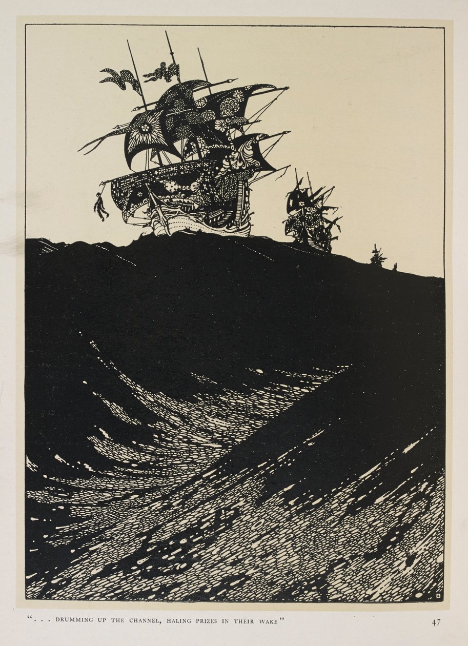 Eine Ballade der Kapitäne. "... trommelnd durch den Kanal, Preise in ihrem Kielwasser ziehend" von Harry Clarke