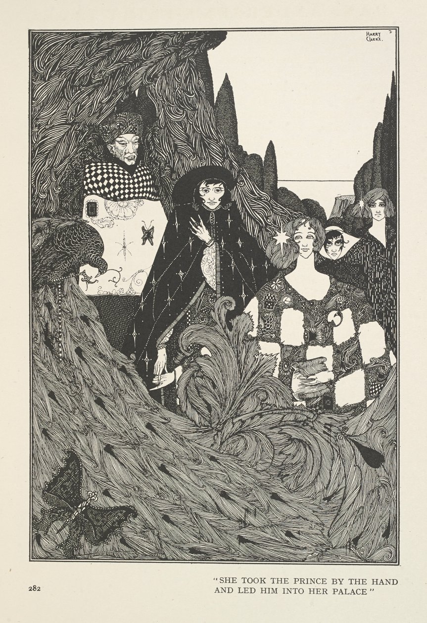 Der Garten des Paradieses. Sie nahm den Prinzen bei der Hand und führte ihn in ihren Palast. von Harry Clarke