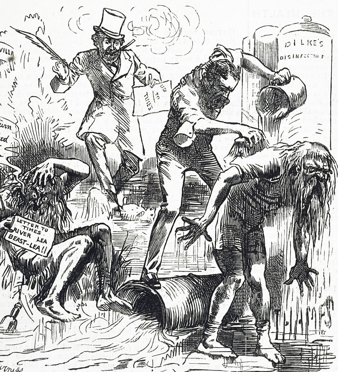 Karikatur, die die Themse und den Lea-Fluss wegen ihres schmutzigen Zustands angreift von Harry Furniss