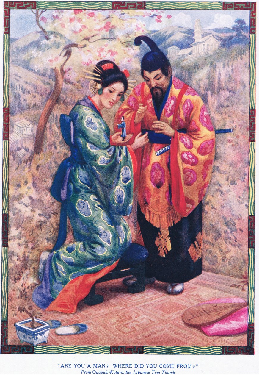 "Bist du ein Mensch? Woher kommst du?" (aus Oyayubi-Kotaro, der japanische Däumling) von Harry George Theaker